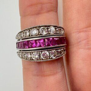 Sterling Silver Princess Cut Pink CZ Band Hinged Reversible CZ Guard Bands 5.75